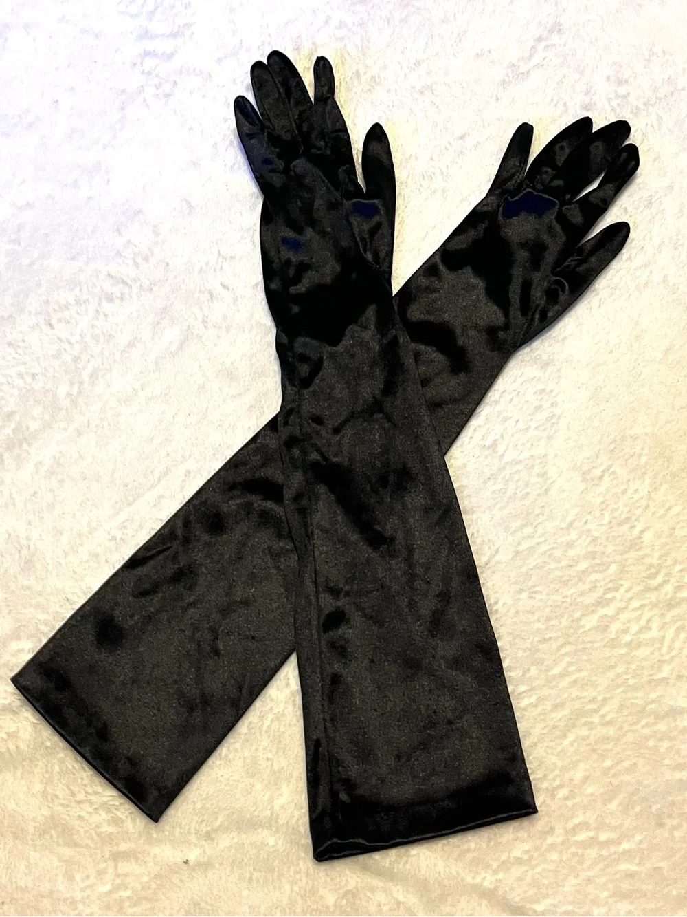 Vintage Black Satin Opera Gloves